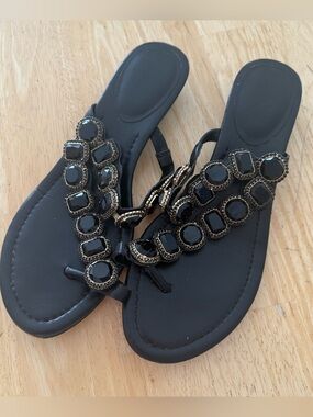 Vince Camuto Black Jeweled T-Strap Sandals